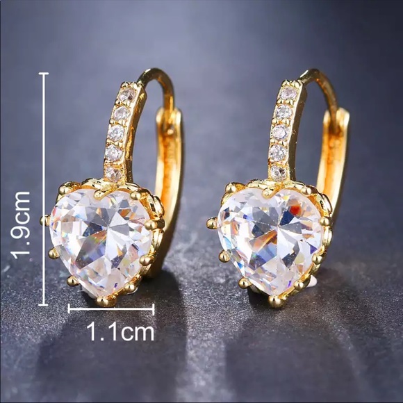 New Women’s Yellow Gold Plated Heart Diamond Earrings - Picture 2 of 3